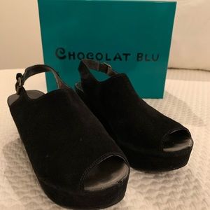 Chocolat Blu Willow Black Suede Wedges